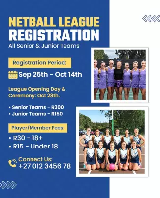 Dynamic Blue Netball League Registration Information Poster Template