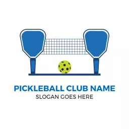 Dynamic Blue Pickleball Court with Paddles and Ball Logo Template