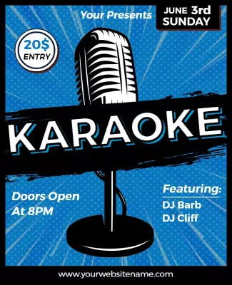 Dynamic Blue Pop Art Karaoke Night Event Poster Template