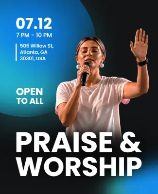 Dynamic Blue Praise and Worship Gathering Poster Template