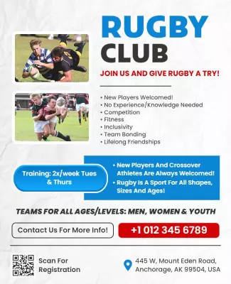 Dynamic Blue Rugby Club Community Recruitment Poster Template