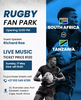 Dynamic Blue Rugby Fan Park Event Poster Template