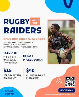 Dynamic Blue Rugby Skills Development Workshop Poster Template