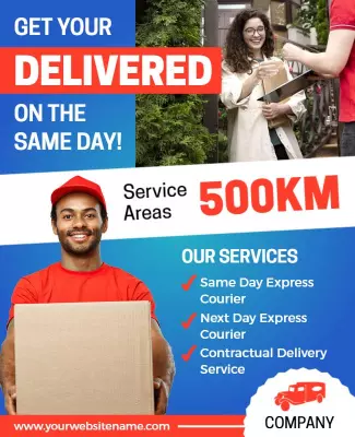 Dynamic Blue Same Day Delivery Service Poster Template