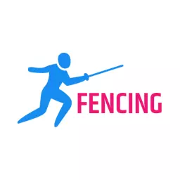 Dynamic Blue Silhouette of Fencer Highlighting Fencing Sport Logo Template