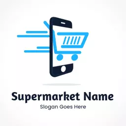 Dynamic Blue Smartphone with Shopping Cart for Supermarket Logo Template