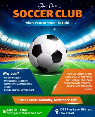 Dynamic Blue Soccer Club Recruitment Poster Template