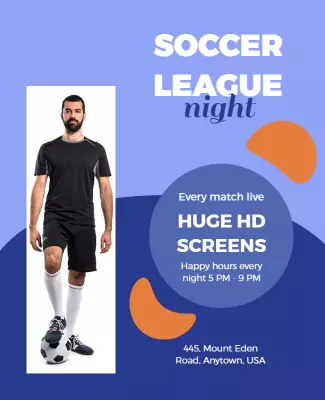 Dynamic Blue Soccer League Night Event Poster Template