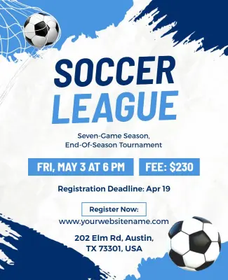 Dynamic Blue Soccer League Tournament Poster Template