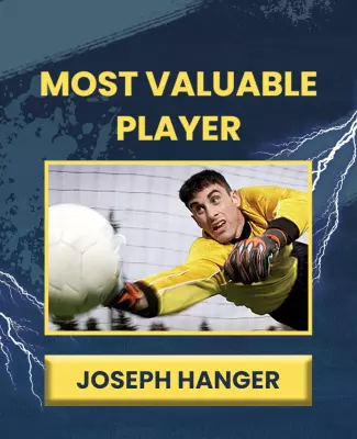 Dynamic Blue Soccer MVP Goalkeeper Celebration Poster Template