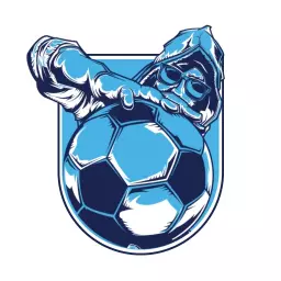 Dynamic Blue Soccer Player Defending Goal in Sports Logo Template
