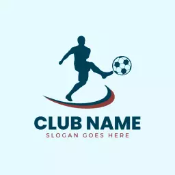Dynamic Blue Soccer Player Kicking a Ball Logo Template