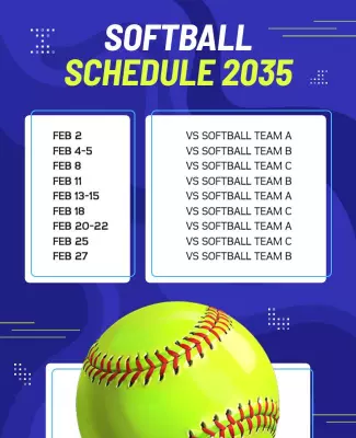 Dynamic Blue Softball Game Schedule for 2035 Poster Template