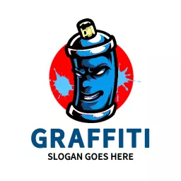 Dynamic Blue Spray Paint Can in Urban Graffiti Logo Template