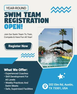 Dynamic Blue Swim Team Enrollment Registration Flyer Template