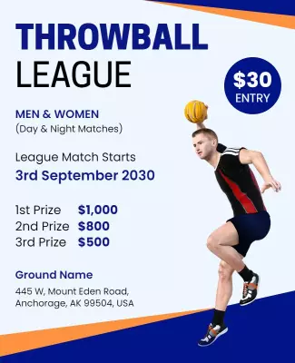 Dynamic Blue Throwball League Competition Poster Template