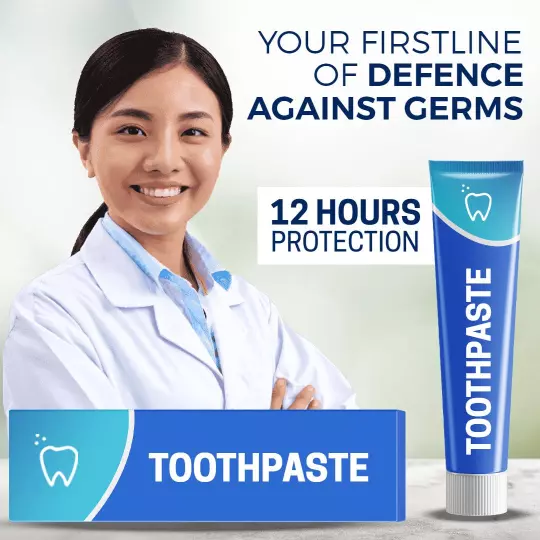 Dynamic Blue Toothpaste Promotion with Dental Expert Ad Template