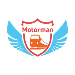 Dynamic Blue Train Shield with Wings for Transportation Logo Template