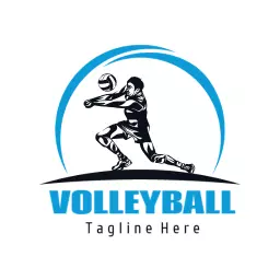 Dynamic Blue Volleyball Player Spiking for Victory Logo Template