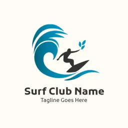 Dynamic Blue Wave with Surfer Representing Surfing Logo Template