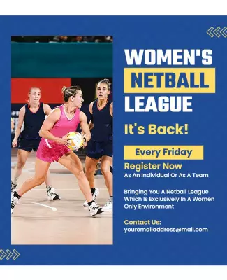 Dynamic Blue Women's Netball League Registration Poster Template