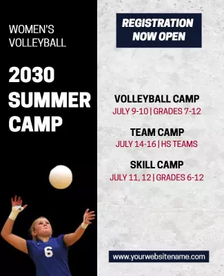 Dynamic Blue Women's Volleyball Summer Camp Poster Template