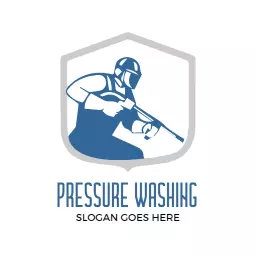 Dynamic Blue Worker Action in Pressure Washing Service Logo Template