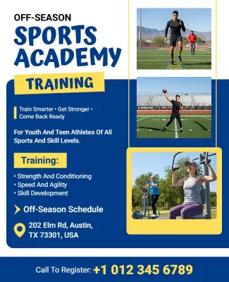 Dynamic Blue Youth Sports Training Academy Flyer Template