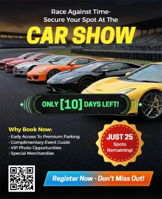 Dynamic Bold Car Show Countdown Registration Flyer Template