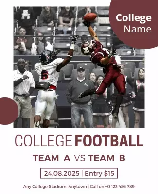 Dynamic Burgundy College Football Game Day Poster Template