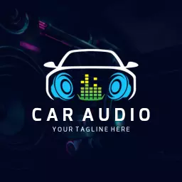 Dynamic Car Outline with Audio Waves Reflecting Car Audio Logo Template