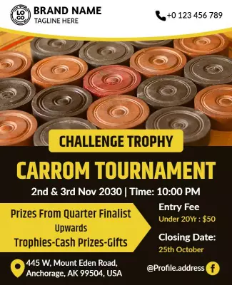 Dynamic Carrom Tournament Challenge Trophy Poster Template