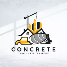 Dynamic Construction Scene Featuring Concrete Work Elements Logo Template
