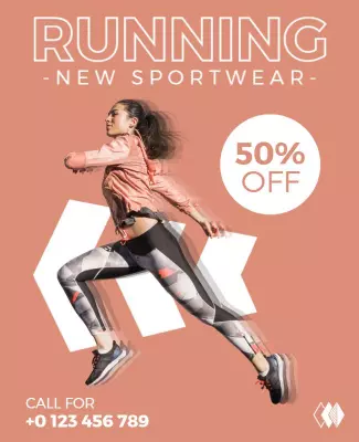 Dynamic Coral Athletic Running Sportwear Discount Poster Template