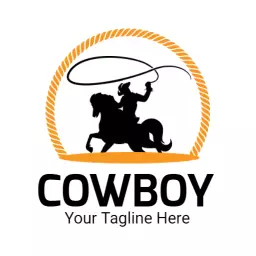 Dynamic Cowboy Riding Horse with Lasso Action Logo Template