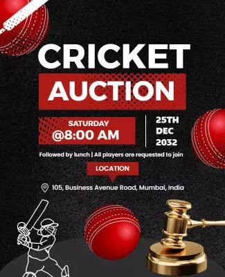 Dynamic Cricket Auction Event Announcement Poster Template