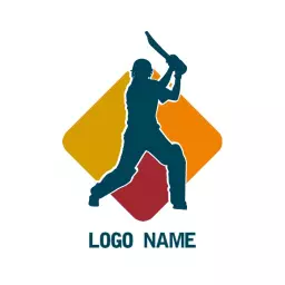 Dynamic Cricket Player Swinging Bat in Team Logo Template