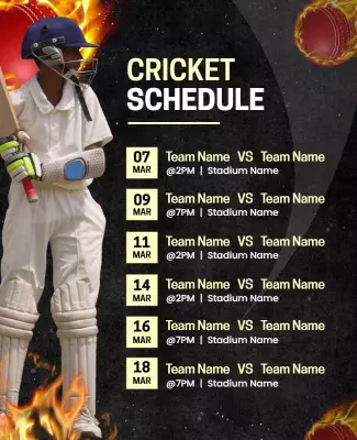 Dynamic Cricket Schedule with Bold Graphics Poster Template