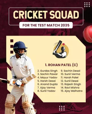 Dynamic Cricket Team Roster for Test Match 2035 Poster Template