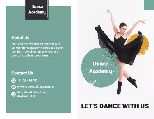 Dynamic Dance Academy Training and Class Registration Brochure Template