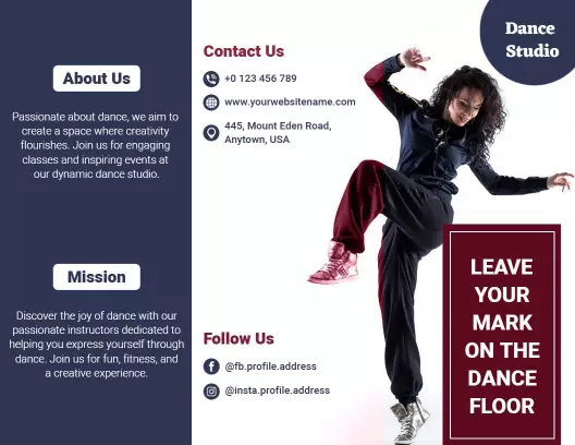 Dynamic Dance Studio Engagement and Creative Experience Brochure Template