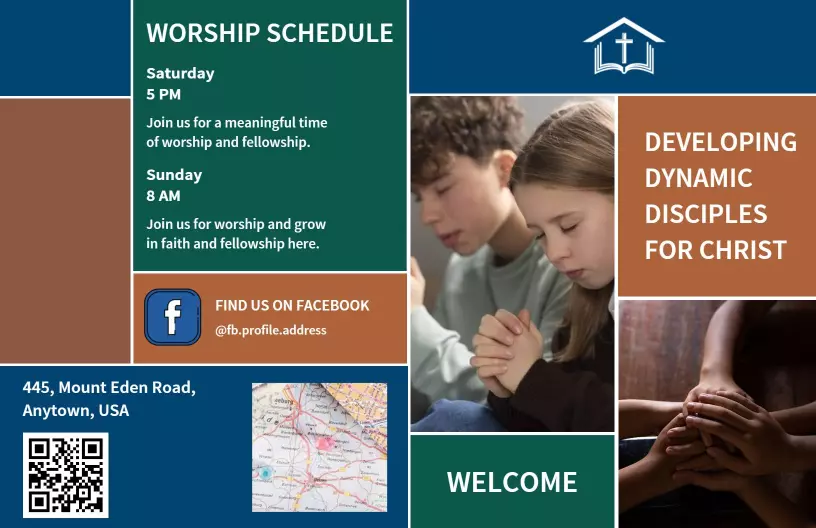 Dynamic Discipleship Worship and Fellowship Schedule Brochure Template
