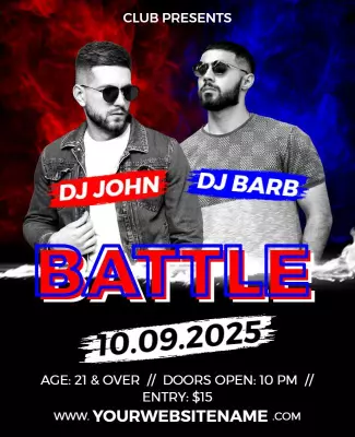 Dynamic DJ Battle Event Night Red and Blue Poster Template