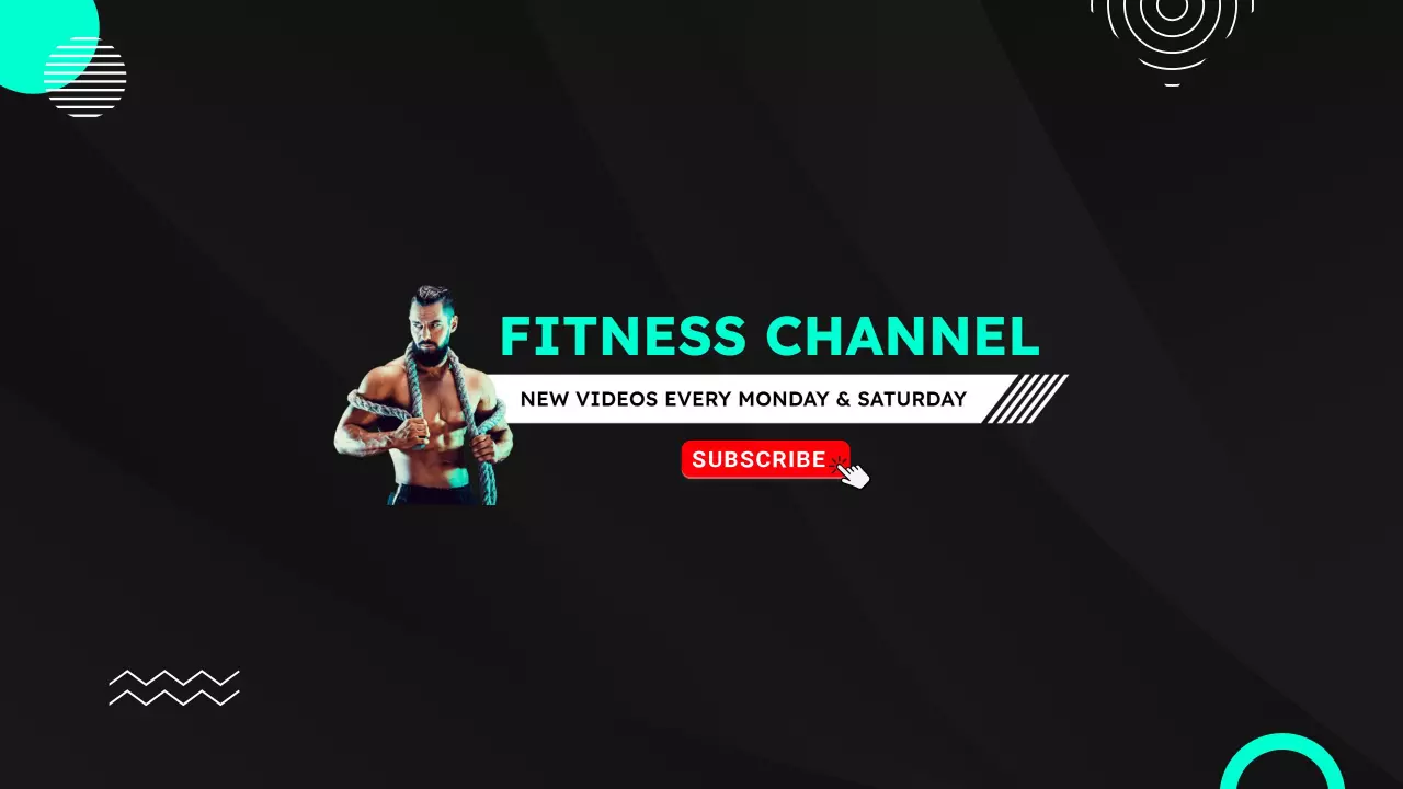 Dynamic Fitness Channel with Black and Teal Background YouTube Banner Template