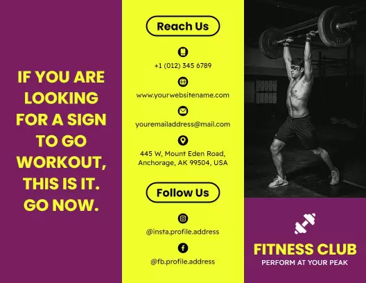 Dynamic Fitness Club Membership and Personal Training Brochure Template