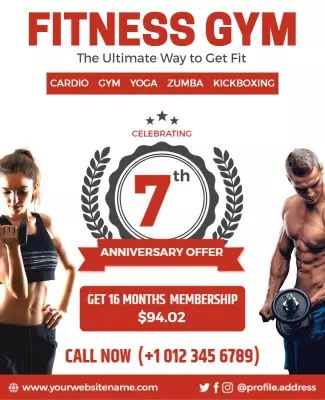 Dynamic Fitness Gym Anniversary Celebration Offer Poster Template