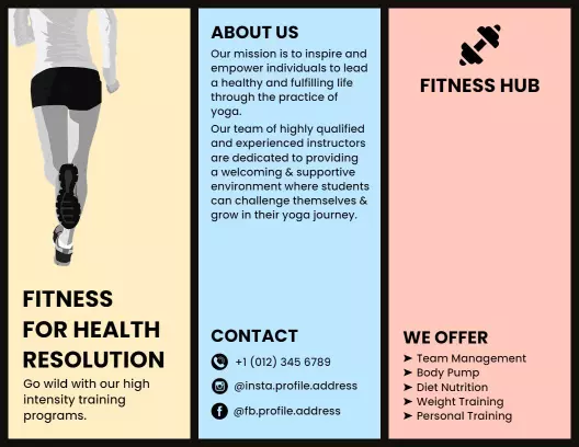 Dynamic Fitness Hub Yoga and Health Resolution Brochure Template