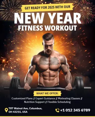 Dynamic Fitness New Year Workout Motivation Poster Template
