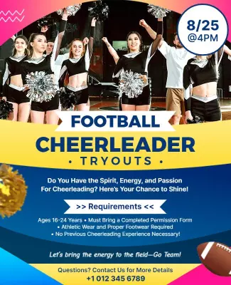 Dynamic Football Cheerleader Tryouts Registration Poster Template