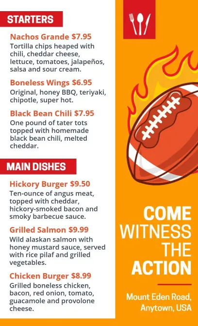 Dynamic Football Game Day Restaurant Menu Template